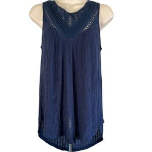 Lucky Brand L Navy Blue Crocheted Yoke Sleeveless Top